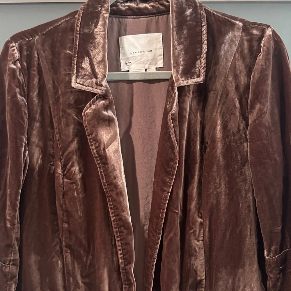 Anthropologie Velvet Open Front Blazer in Chocolate Brown size s - Picture 6 of 7